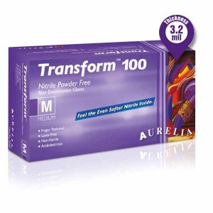 Aurelia TRANSFORM 100 Nitrile Powder-Free Gloves - Ultra Stretch - Finger Tip Textured - Ice Blue